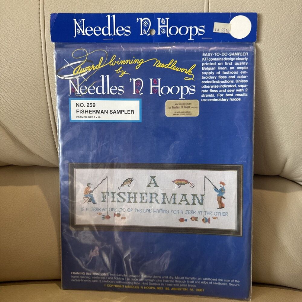 Vintage Fisherman Sampler Needles N’ Hoops #259 7” x 19"
